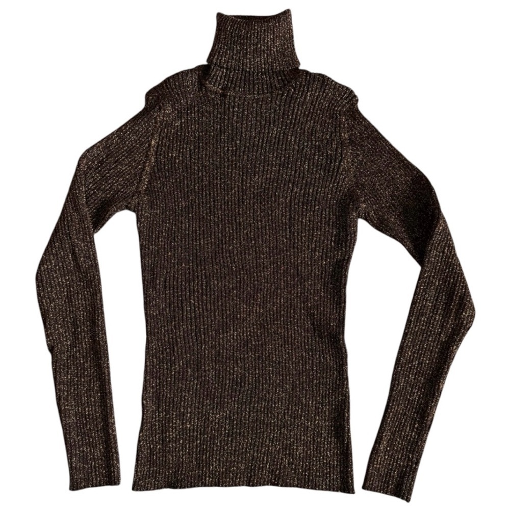 Joseph A Metallic Brown Copper Ribbed Turtleneck Sweater Date Top Large - Picture 3 of 7